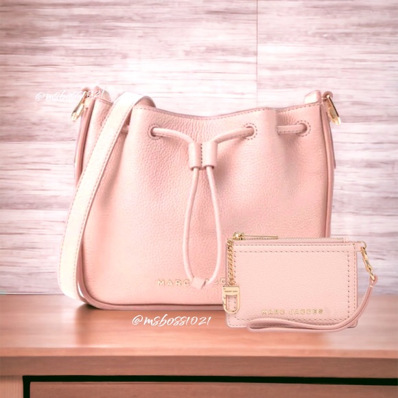 Marc Jacobs Leather Medium Bucket Bag + Cardholder in Pale Pink BRAND NEW